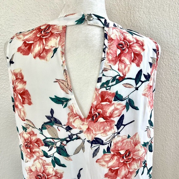 Peach Love Size Medium Pink Green Floral Ruffle Front Sun Dress Keyhole V Neck - Picture 5 of 13